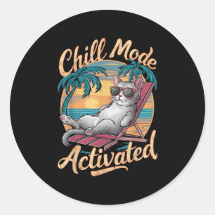 Chill Mode Activated Cat With Gles On Beach Classic Round Sticker