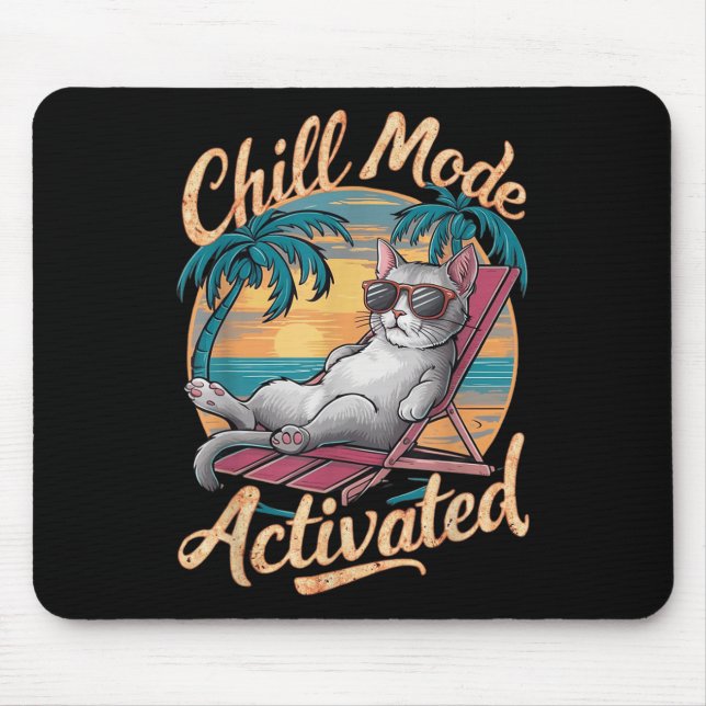 Chill Mode Activated Cat With Gles On Beach  Mouse Mat (Front)