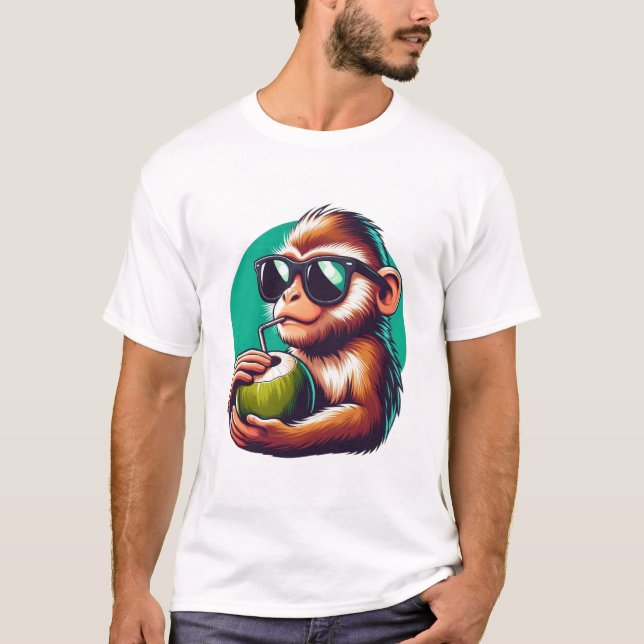 "Chill Monkey Sipping Coconut - Cool Summer Vibes" T-Shirt (Front)