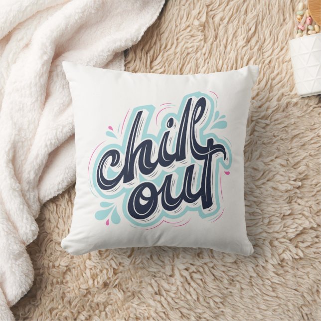 Chill Out Aesthetic Retro Typography Throw Pillow (Blanket)
