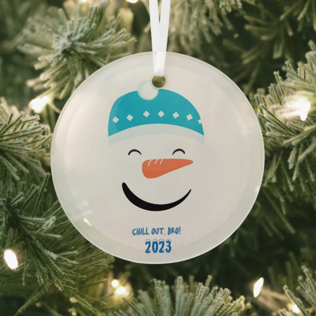 Chill Out Bro Snowman Glass Tree Decoration (Insitu)