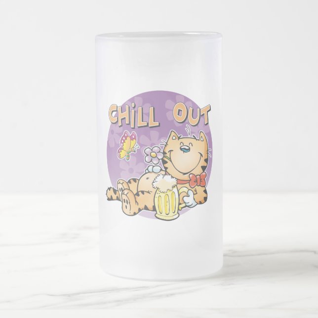 Chill Out Cat Frosted Glass Beer Mug (Center)