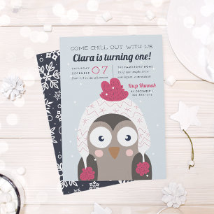 Chill Out   Cute Winter Owl Birthday Party Invitation