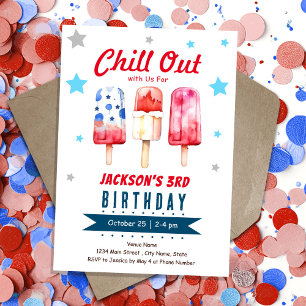 Chill Out Kids Summer Ice Pop  3rd Birthday Invitation