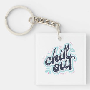 Chill Out Retro Typography Keychain