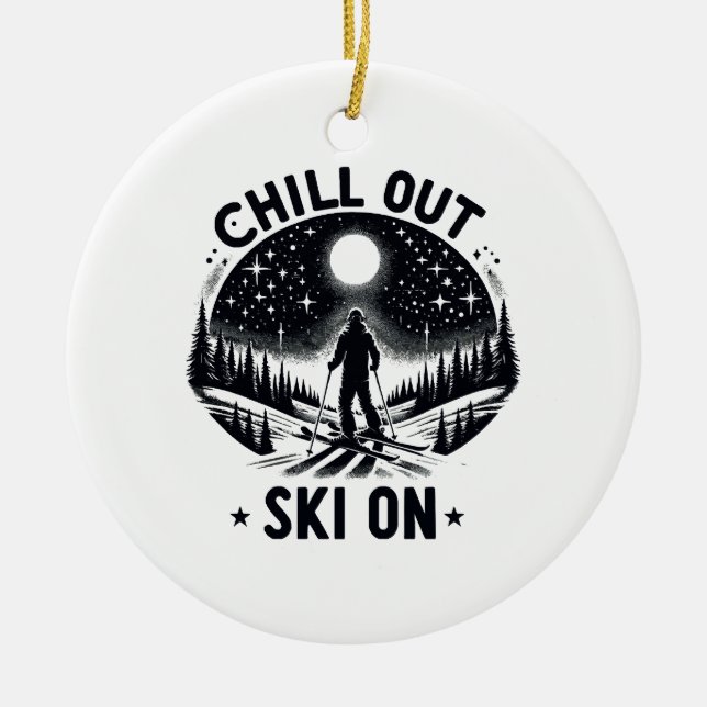 Chill out Ski on Ceramic Tree Decoration (Front)
