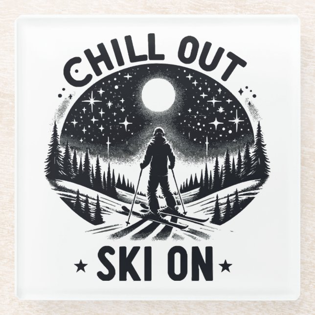 Chill out Ski on Glass Coaster (Front)