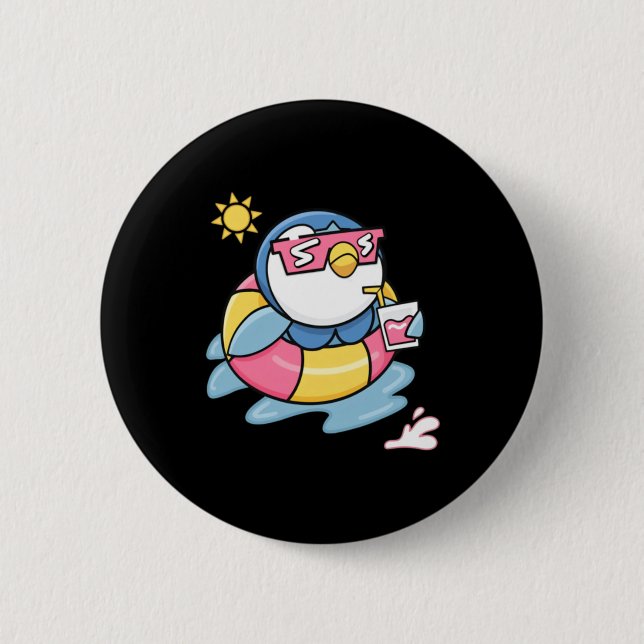Chill Penguin Summer Float Drink Funny Vacation 6 Cm Round Badge (Front)