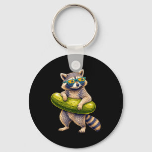 Chill Racoon With Pickle Float Summer Vibes Key Ring