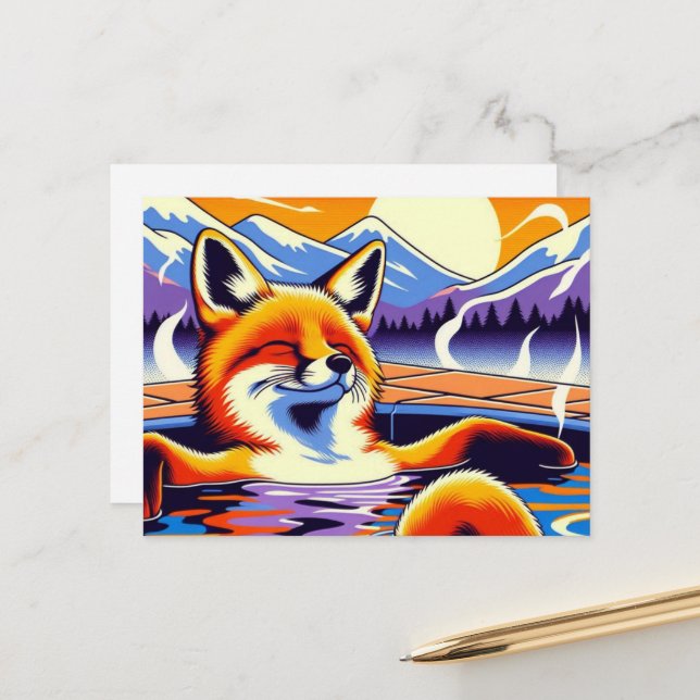 Chill Red Fox in a Hotspring Pool Postcard (Front/Back In Situ)