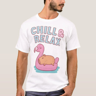 Chill & Relax Cute Capybara On Flamingo Pool Float T-Shirt