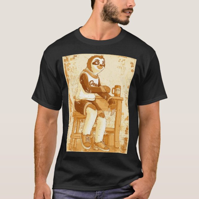 Chill Sepia Sloth Illustration T-Shirt (Front)