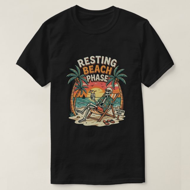 Chill Skeleton Beach Resting Phase Funny summer  T-Shirt (Design Front)
