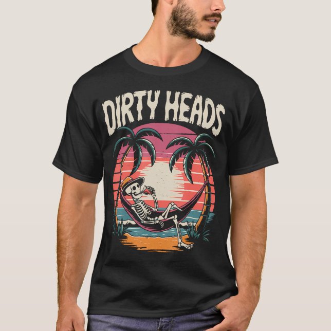 Chill Skeleton Dirty Heads Retro Beach Art For Men T-Shirt (Front)