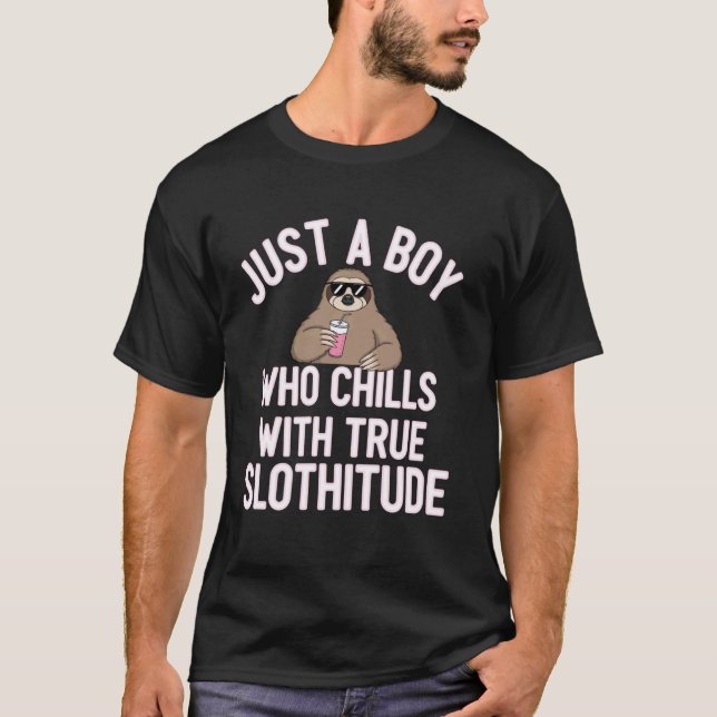 Chill Sloth Boy with Smoothie T-Shirt (Front)