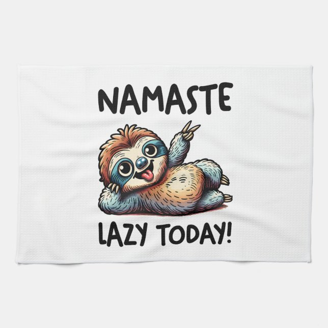 Chill Sloth Namaste Lazy Vibes Tea Towel (Horizontal)