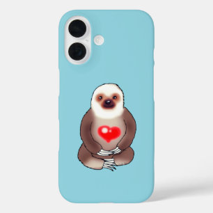 Chill Sloth with Glowing Heart iPhone 16 Case