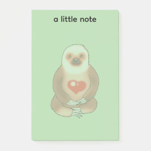Chill Sloth with Glowing Heart Post-it Notes