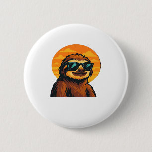 Chill Sloth with Sunglasses - Retro Sunset Vibes C 6 Cm Round Badge