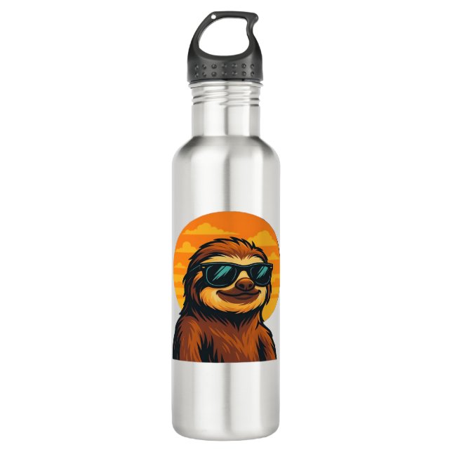 Chill Sloth with Sunglasses - Retro Sunset Vibes C 710 Ml Water Bottle (Front)