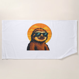 Chill Sloth with Sunglasses - Retro Sunset Vibes C Beach Towel