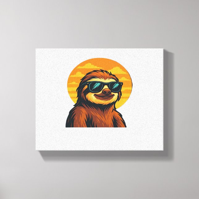 Chill Sloth with Sunglasses - Retro Sunset Vibes C Canvas Print (Front)