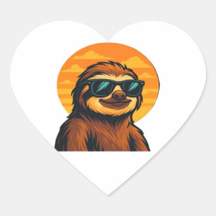Chill Sloth with Sunglasses - Retro Sunset Vibes C Heart Sticker