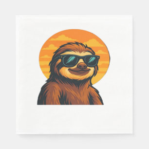 Chill Sloth with Sunglasses - Retro Sunset Vibes C Napkin