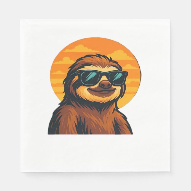 Chill Sloth with Sunglasses - Retro Sunset Vibes C Napkin (Front)