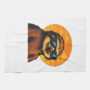 Chill Sloth with Sunglasses - Retro Sunset Vibes C Tea Towel