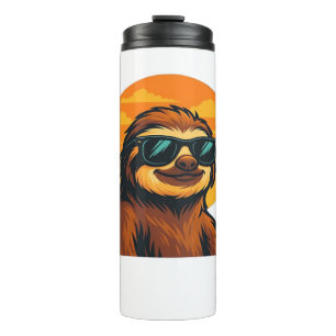 Chill Sloth with Sunglasses - Retro Sunset Vibes C Thermal Tumbler