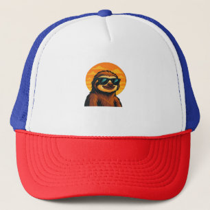 Chill Sloth with Sunglasses - Retro Sunset Vibes C Trucker Hat