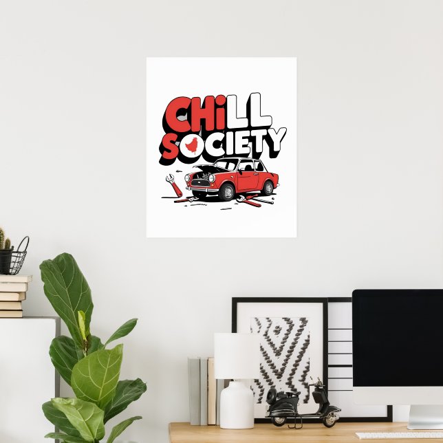 Chill Society Funny Car Repair Poster – Broken Veh (Home Office)