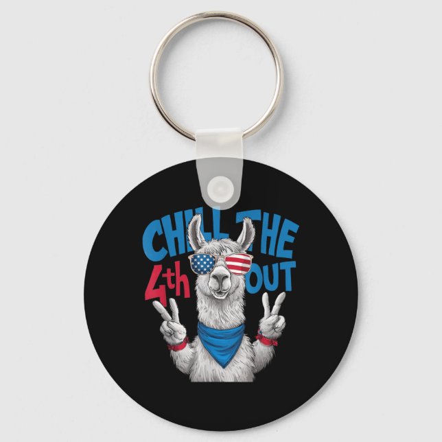 Chill the 4th Out Llama Funny Patriotic Key Ring (Front)