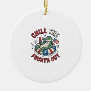 Chill The Fourth Out Alligator Patriotic Shirt Des Ceramic Tree Decoration
