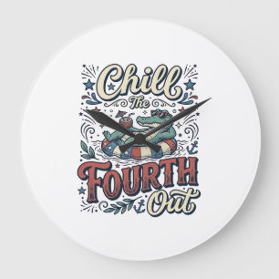 Chill The Fourth Out Alligator Patriotic Shirt Des Large Clock