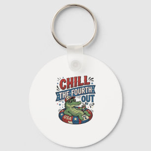 Chill The Fourth Out Funny Alligator Summer Shirt Key Ring