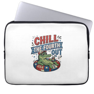 Chill The Fourth Out Funny Alligator Summer Shirt Laptop Sleeve