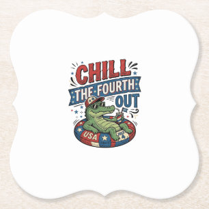 Chill The Fourth Out Funny Alligator Summer Shirt Paper Coaster
