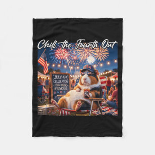 Chill The Fourth Out Funny Guinea Pigs Coffee 4th Fleece Blanket