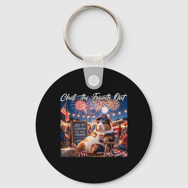 Chill The Fourth Out Funny Guinea Pigs Coffee 4th Key Ring (Front)