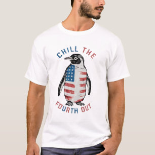 Chill The Fourth Out funny Penguin USA Flag T-Shirt