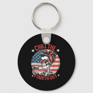 Chill The Fourth Out Funny Skeleton 4th Of July Pa Key Ring