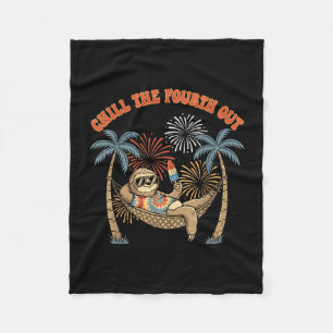 Chill the fourth out funny sloth retro vacation fleece blanket