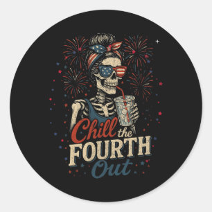 Chill The Fourth Out, Funny Usa Skeleton 4th Of Ju Classic Round Sticker