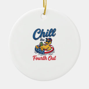 Chill the Fourth Out Patriotic Duck T-Shirt Design Ceramic Tree Decoration