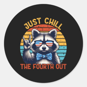 Chill The Fourth Out Racoon 4th Of July Vintage  Classic Round Sticker