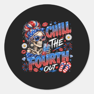Chill The Fourth Out Skeleton Patriotic Girl Classic Round Sticker