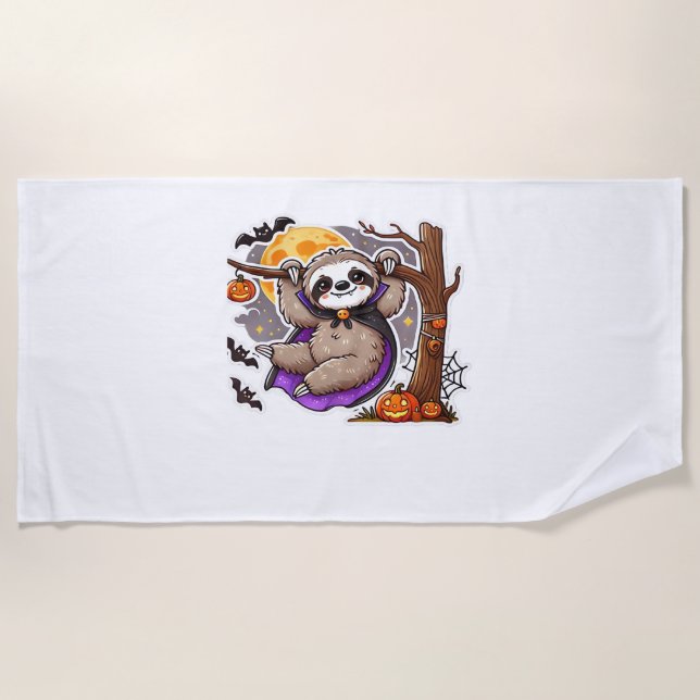 Chill Thrills Halloween Sloth Oversized T-Shirt Beach Towel (Front)