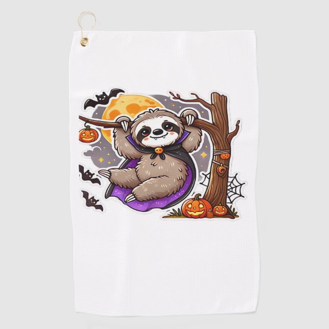 Chill Thrills Halloween Sloth Oversized T-Shirt Golf Towel (Front)